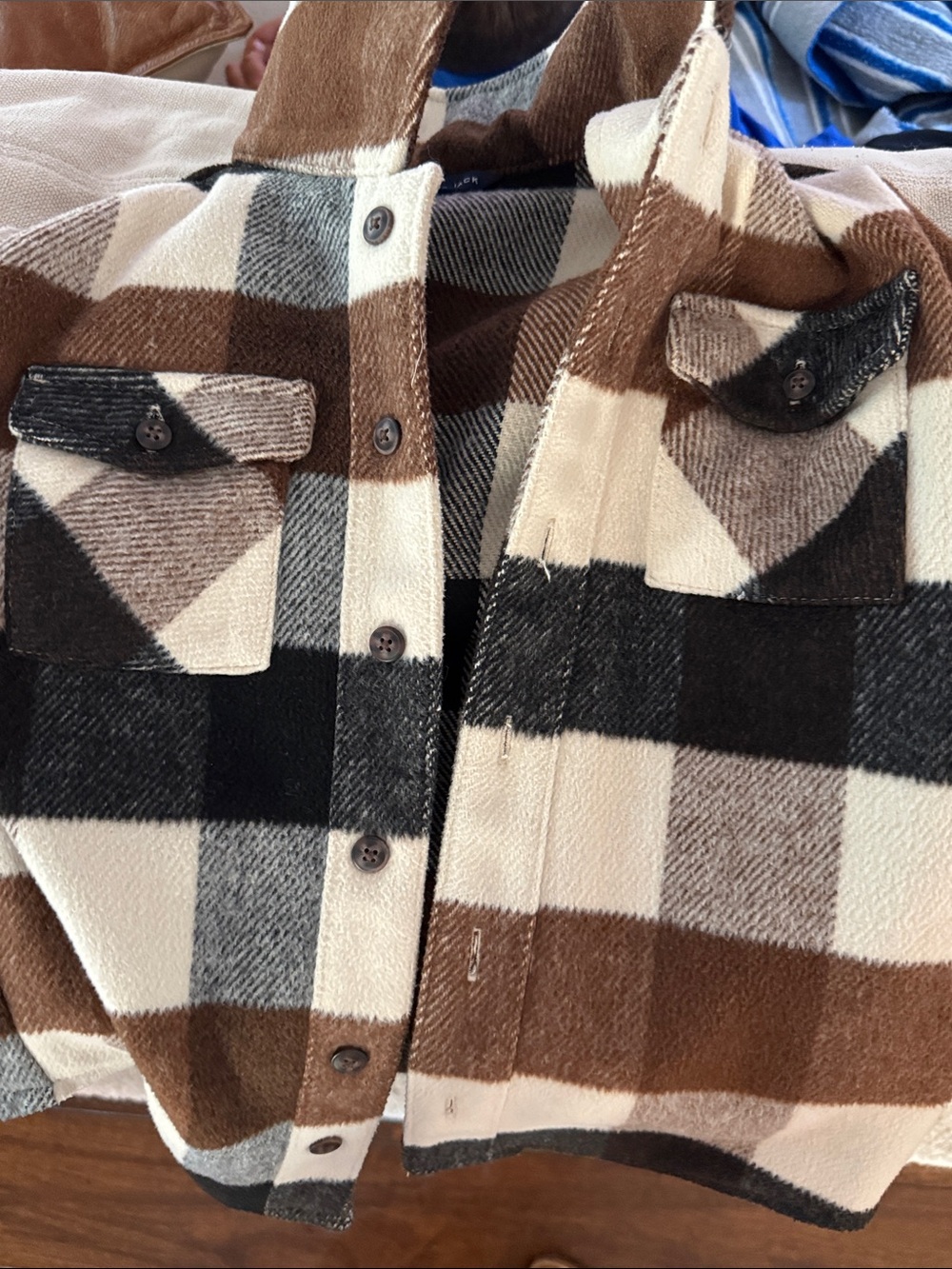 Janie and Jack Brown, Black, Cream Plaid Flannel Button-Down Shirt
